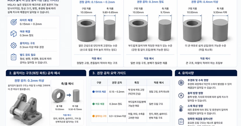 MSLA 출력 공차는 어떻게 안내되나요?