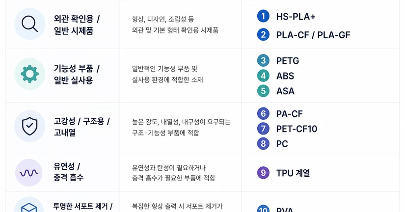 FDM 지원 소재는 어떤 것들이 있나요?
