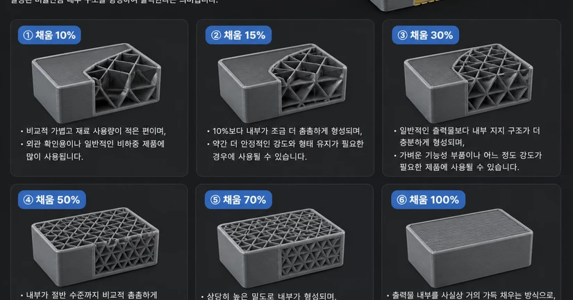 FDM 채움 개념 및 채움률(Infill)  안내