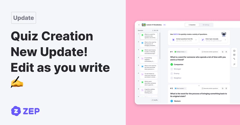 Quiz Creation New Update!
Edit as you write ✍️
