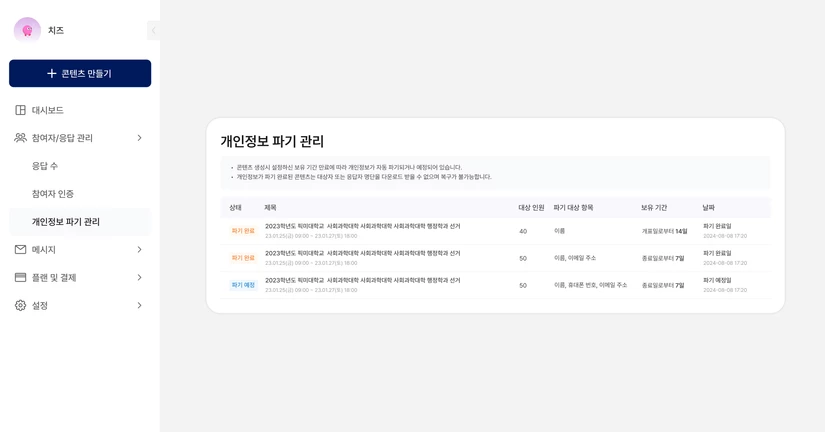 개인정보 파기 관리